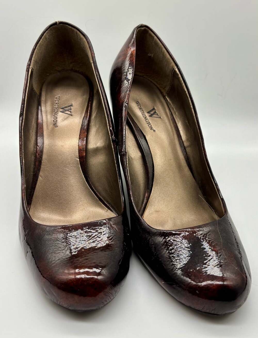 Worthington Brown Patent Leather Wedge Pumps Size 8M
